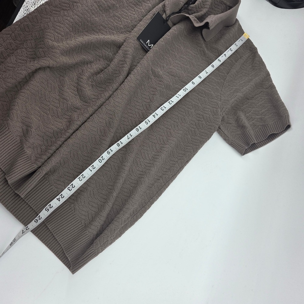 Magaschoni Knit Polo Shirt XL Taupe Textured Short Sleeve Quiet Luxury Boho - Picture 7 of 7